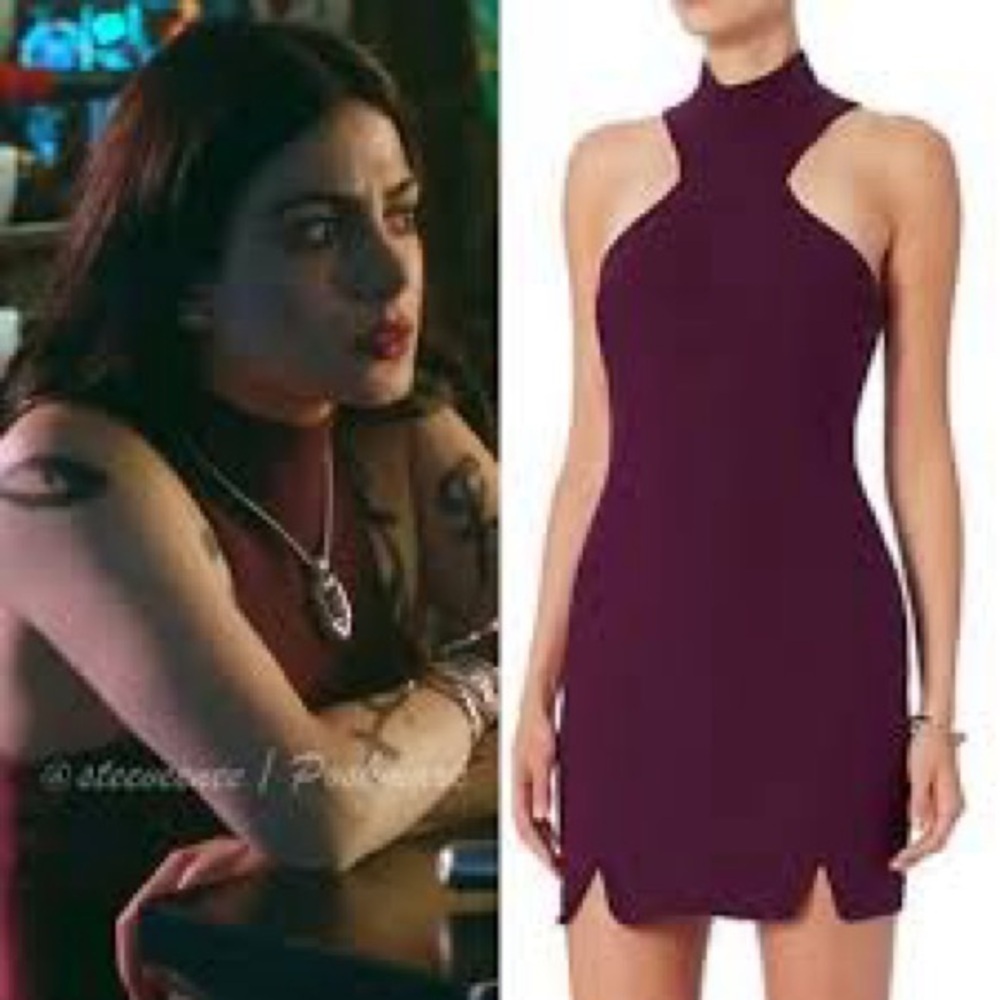 Cinq à Sept Jax Cutout Burgundy Mock Neck Bodycon Dress ASO Isabelle Lightwood 6